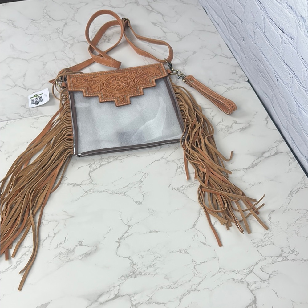 Boho Ranch Clear, Tooleed Leather Fringed Concert Crossbody Bag